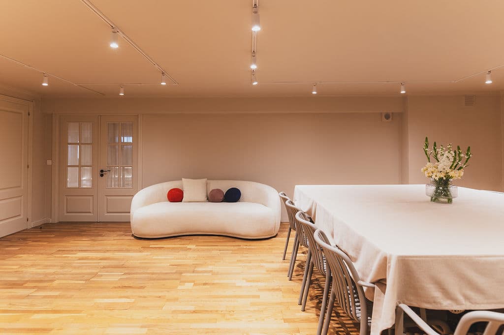 The Workshop — sofa and table